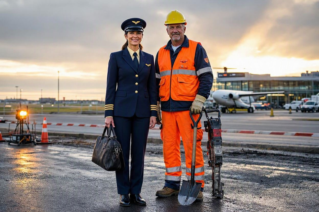 Foto Pilotin und Strassenarbeiter